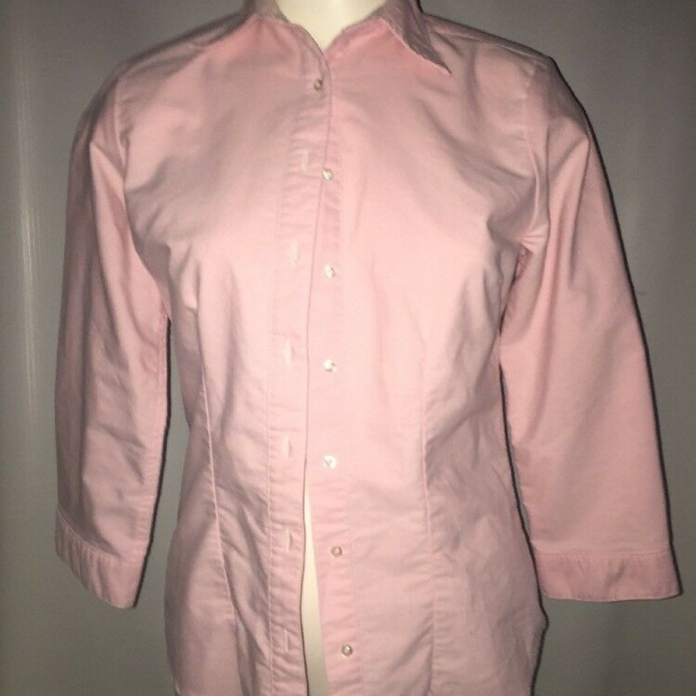 WOMEN'S LANDS END SOLID PINK BUTTON DOWN LONG SLEE